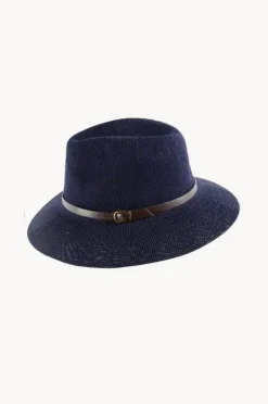 Headwear|Cherry Red Adjustable Knit Leather Band Fedora Navy