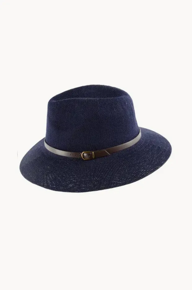 Headwear|Cherry Red Adjustable Knit Leather Band Fedora Navy