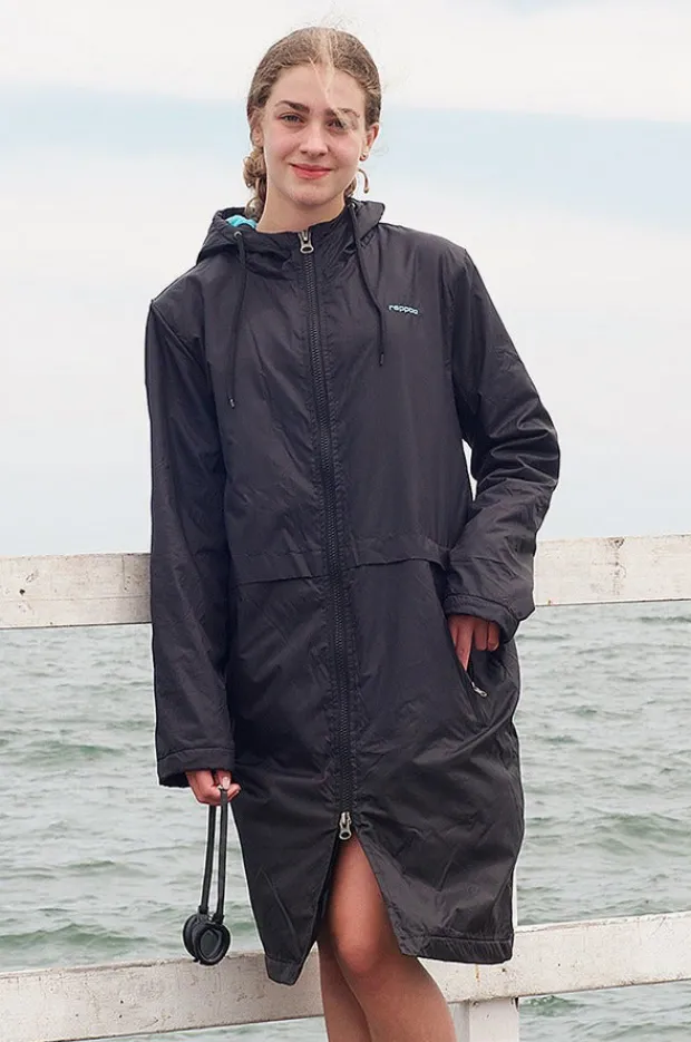 Towel Robes & Ponchos|Towel Robes & Ponchos|Rappco Adult Waterproof Towelling Zip Parka XS-3XL Black/Aqua