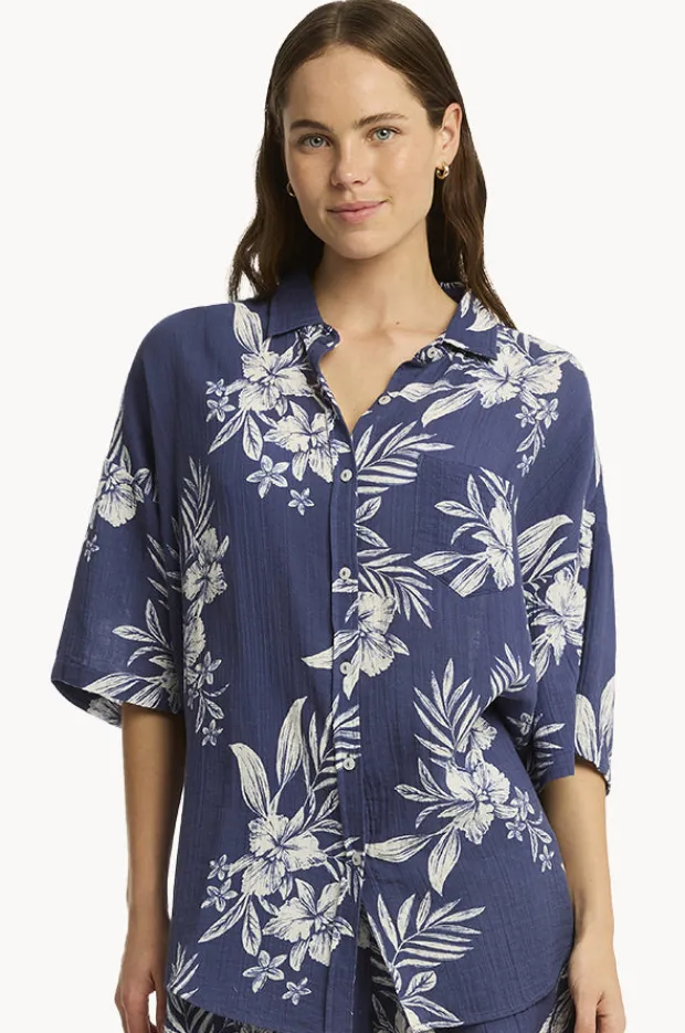 Tops|Sea Level Aloha Shirt French navy