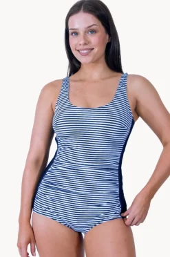 One Pieces|Jantzen Anchor Stripe Pintuck One Piece Navy