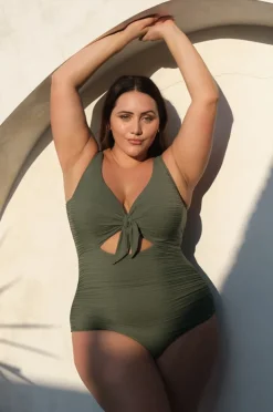 One Pieces|Artesands Aria Cezanne D/DD Cup Tie Front One Piece Olive