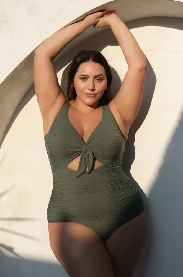 One Pieces|Artesands Aria Cezanne D/DD Cup Tie Front One Piece Olive