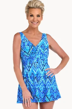 One Pieces|Maxine Artisan Ikat Empire Swim Dress Blue