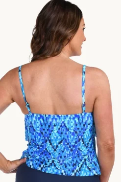 Tankini Tops|Maxine Artisan Ikat Tiered Tankini Separate Blue