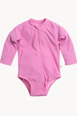 Rashies & Sunsuits|Rashies & Sunsuits|Tini Togs Baby Girls Long Sleeve Zip Sunsuit Marshmallow