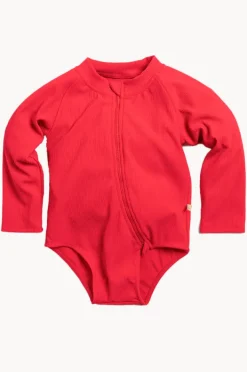 Rashies & Sunsuits|Rashies & Sunsuits|Tini Togs Baby Girls Long Sleeve Zip Sunsuit Chilli red