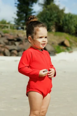 Rashies & Sunsuits|Rashies & Sunsuits|Tini Togs Baby Girls Long Sleeve Zip Sunsuit Chilli red