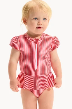 Rashies & Sunsuits|Seafolly Girls Baby Girls Textured Stripe Peplum Sunsuit Chilli Red
