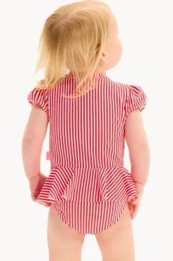Rashies & Sunsuits|Seafolly Girls Baby Girls Textured Stripe Peplum Sunsuit Chilli Red