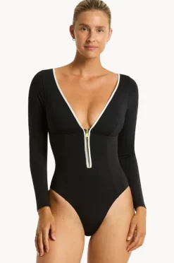 Rashies & Sunsuits|Sea Level Babylon Long Sleeve Sunsuit BLACK