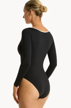 Rashies & Sunsuits|Sea Level Babylon Long Sleeve Sunsuit BLACK