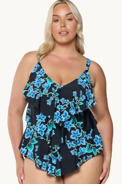 Tankini Tops|Capriosca Bahamas Blue Tiered Frill Tankini Separate Black/blue