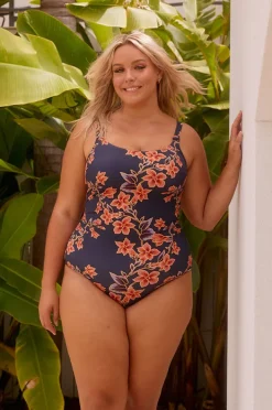 One Pieces|Capriosca Bahamas Tank One Piece Navy/orange