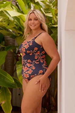 One Pieces|Capriosca Bahamas Tank One Piece Navy/orange
