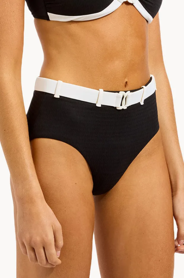 Bottoms|Seafolly Bandwave Belted High Waisted Pant BLACK