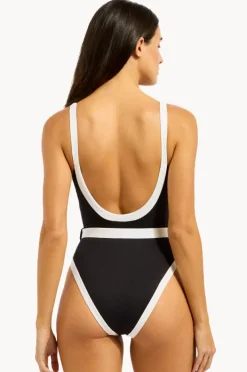One Pieces|Seafolly Bandwave Belted Retro Tank One Piece BLACK