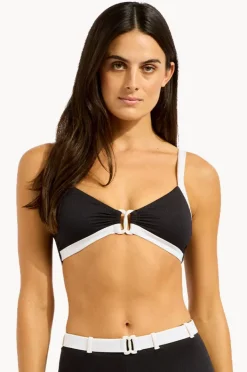 Bikini Tops|Seafolly Bandwave Multi Fit Trim Front Bralette BLACK