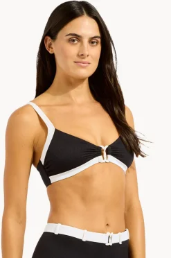 Bikini Tops|Seafolly Bandwave Multi Fit Trim Front Bralette BLACK