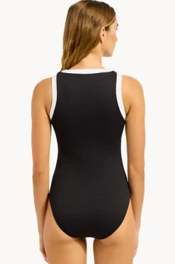 One Pieces|Seafolly Bandwave Zip Front One Piece Black