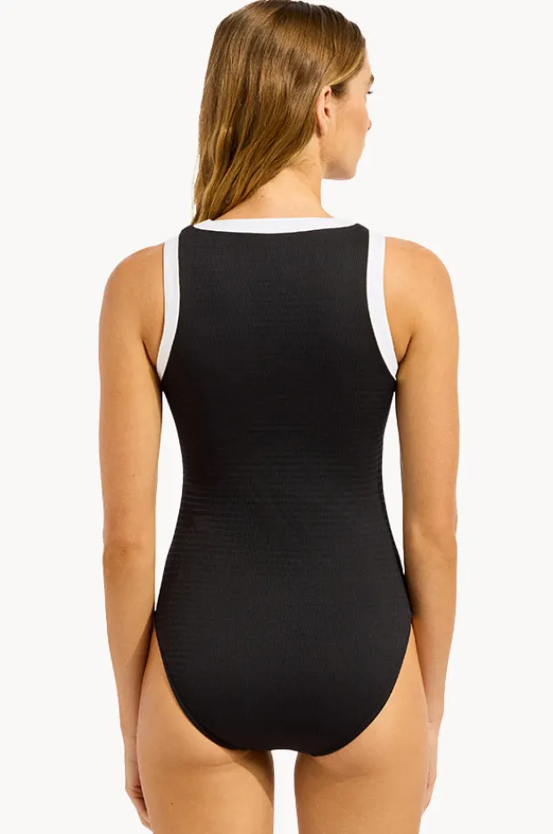 One Pieces|Seafolly Bandwave Zip Front One Piece Black