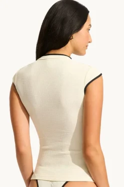 Rashies & Sunsuits|Seafolly Beach Bound Cap Sleeve Suntop Ecru