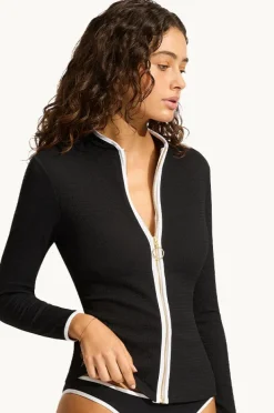 Rashies & Sunsuits|Seafolly Beach Bound Long Sleeve Suntop Black