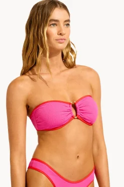 Bikini Tops|Seafolly Beach Bound Ring Front Bandeau Hot pink