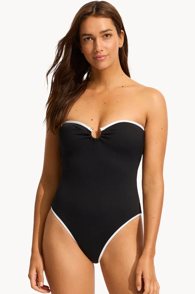 One Pieces|Seafolly Beach Bound Ring Front Bandeau One Piece Black