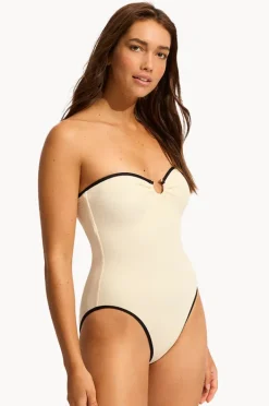 One Pieces|Seafolly Beach Bound Ring Front Bandeau One Piece Ecru