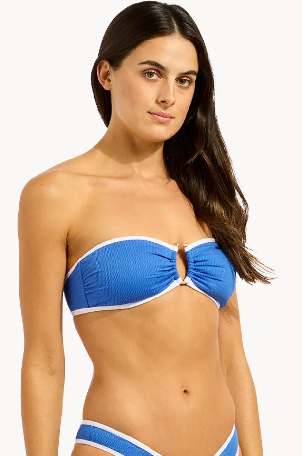 Bikini Tops|Seafolly Beach Bound Ring Front Bandeau Sapphire