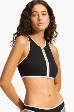 Bikini Tops|Seafolly Beach Bound Zip Action Back Tank Black