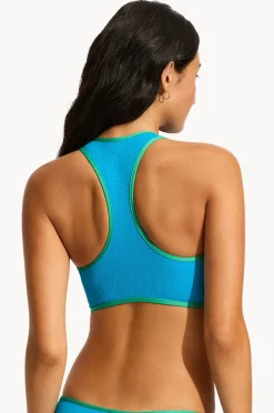 Bikini Tops|Seafolly Beach Bound Zip Front Action Back Tank Turquoise