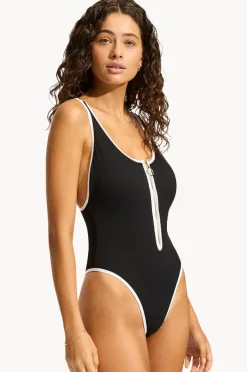 One Pieces|Seafolly Beach Bound Zip Front Retro One Piece Black