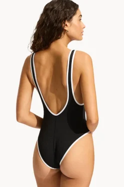 One Pieces|Seafolly Beach Bound Zip Front Retro One Piece Black