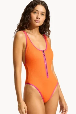 One Pieces|Seafolly Beach Bound Zip Front Retro One Piece Turmeric