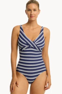 One Pieces|Sea Level Biarritz Cross Front One Piece French navy