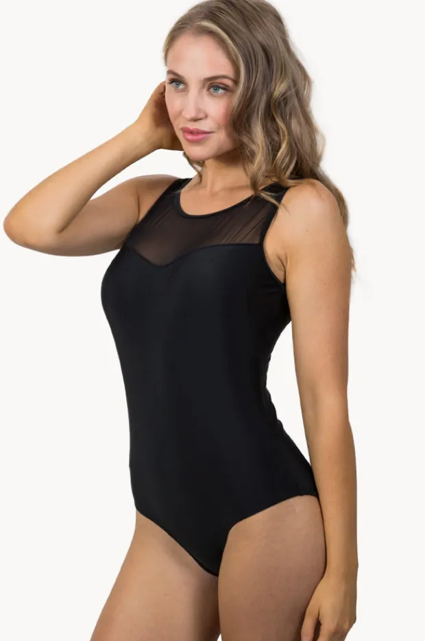 One Pieces|Beach Front Story Mesh High Neck One Piece BLACK
