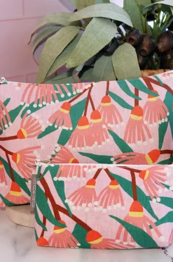 Travel|Bags|Annabel Trends Blossom Branches Large Linen Cosmetic Bag Pink/Green