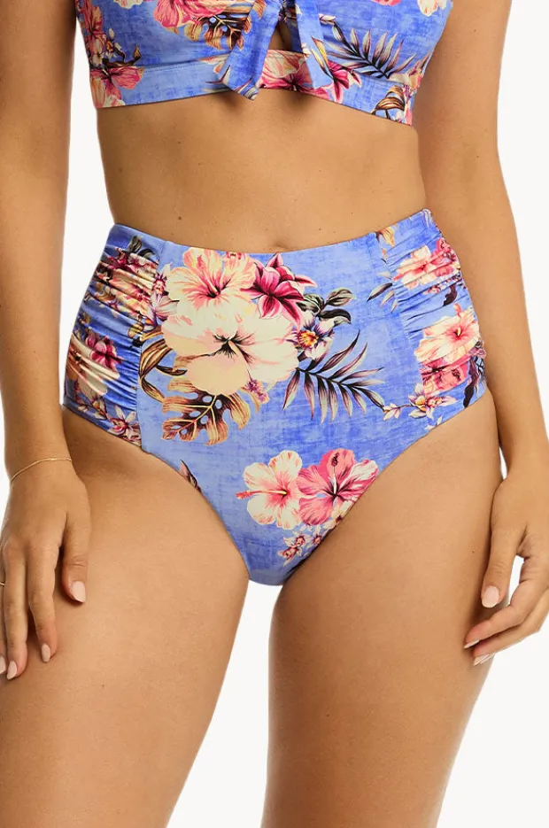 Bottoms|Sea Level Blue Hawaii Gathered High Waist Pant Iris