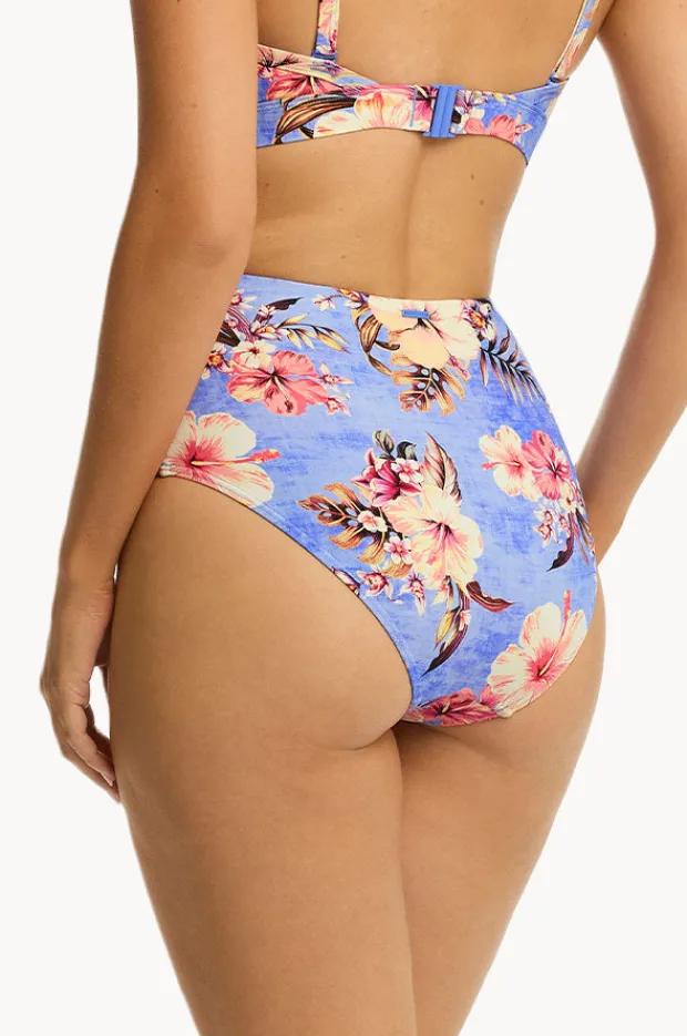 Bottoms|Sea Level Blue Hawaii Gathered High Waist Pant Iris