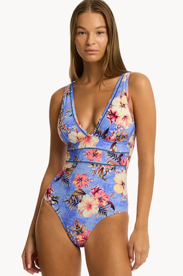 One Pieces|Sea Level Blue Hawaii Spliced One Piece Iris