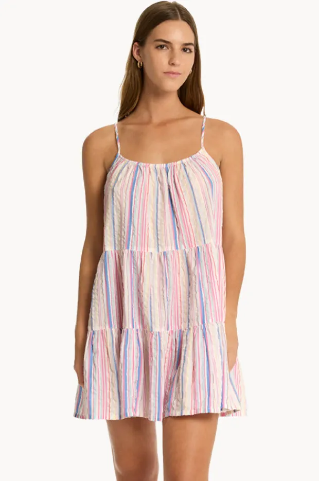 Dresses|Sea Level Boho Stripe Tie Back Short Sundress Blue