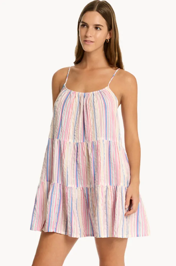 Dresses|Sea Level Boho Stripe Tie Back Short Sundress Blue
