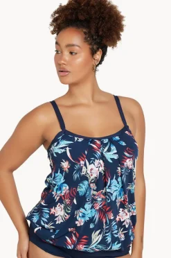 Tankini Tops|Genevieve Botanica Blouson Tankini Separate Navy/multi