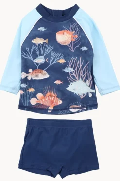Rashies & Sunsuits|Rashies & Sunsuits|Minihaha Boys Aiden Fish Suntop Set Navy