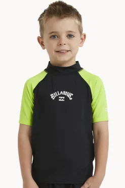 Rashies & Sunsuits|Billabong Boys All Day Arch Short Sleeve Suntop Black/lime