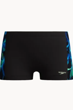 Trunks|Speedo Boys Allover Print Panel Aquashort Black/green