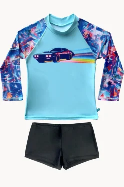 Rashies & Sunsuits|Salty Ink Boys Arcade Long Sleeve Suntop Set Blue/black