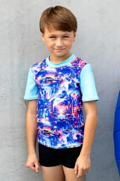 Rashies & Sunsuits|Salty Ink Boys Arcade Short Sleeve Suntop Set Blue/black